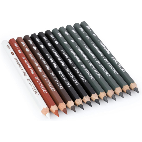 Coffret dessin - 12 pièces - Crayons de couleur + graphite - Cretacolor X Mega Drawing