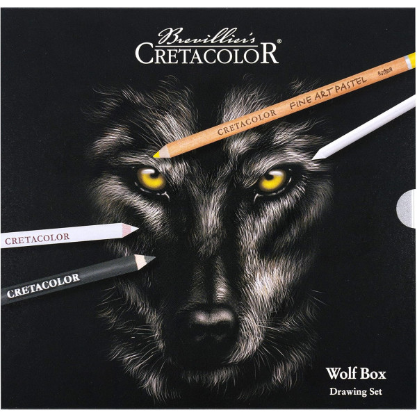 photo-Coffret dessin - 25 pièces - Crayons beaux-arts + pastels + fusains + mines - Cretacolor Wolf Box