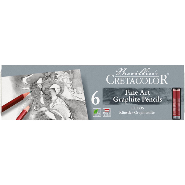 photo-Crayons graphite - 6 pièces 2H/HB/2B/4B/6B/8B - Boîte métal - Cretacolor Cleos