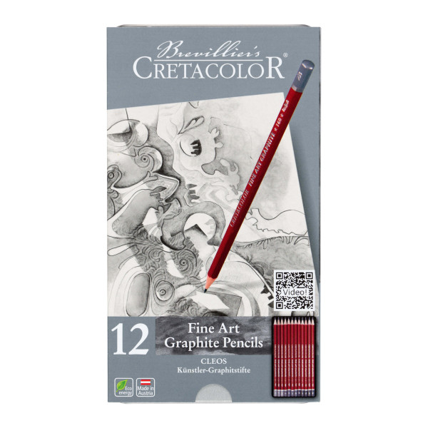 photo-Crayons graphite - 12 pièces 9B/8B/7B/6B/5B/4B/3B/2B/B/HB/F/2H - Boîte métal - Cretacolor Cleos