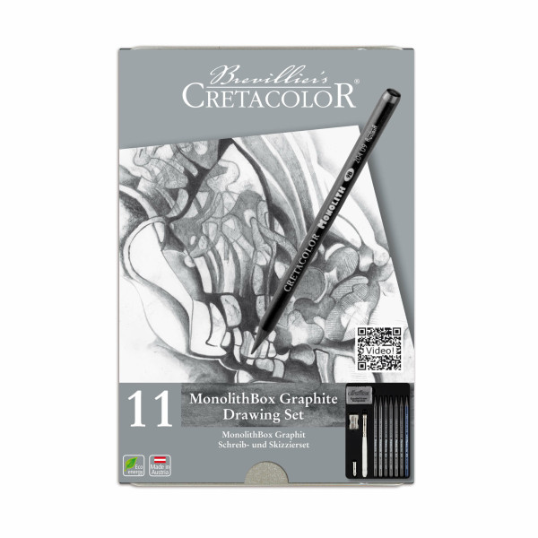 photo-Coffret dessin - 11 pièces - 6 mines de plomb + accessoires - Cretacolor Monolith Box