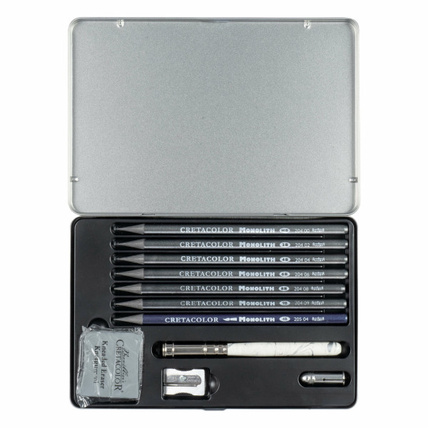 Coffret dessin - 11 pièces - 6 mines de plomb + accessoires - Cretacolor Monolith Box