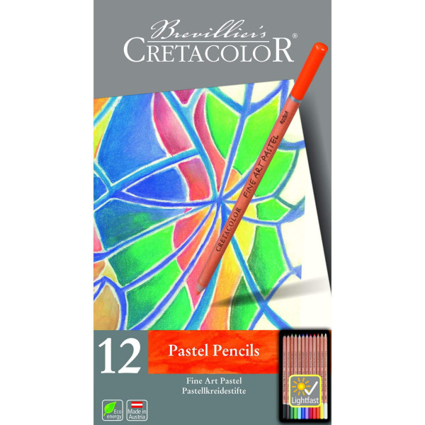 photo-Crayons de couleur pastel - Boîte métal - 12 couleurs - Cretacolor - Pastel Pencils