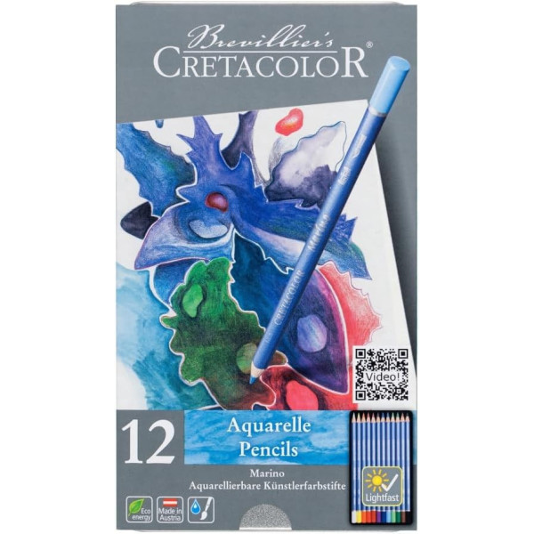 photo-Crayons de couleur aquarelle - Boîte métal - 12 couleurs - Cretacolor - Marino