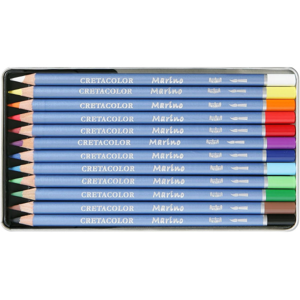 Crayons de couleur aquarelle - Boîte métal - 12 couleurs - Cretacolor - Marino