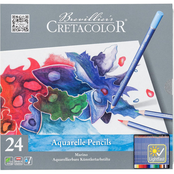 photo-Crayons de couleur aquarelle - Boîte métal - 24 couleurs - Cretacolor - Marino