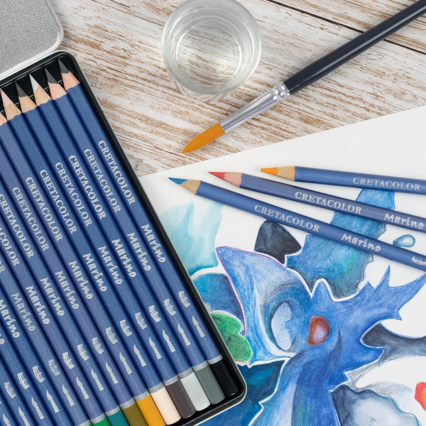 Crayons de couleur aquarelle - Boîte métal - 24 couleurs - Cretacolor - Marino