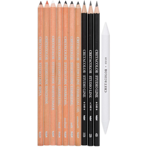 Crayons graphite + fusain + estompe - Beaux-arts - 11 pièces - Cretacolor Artist Studio