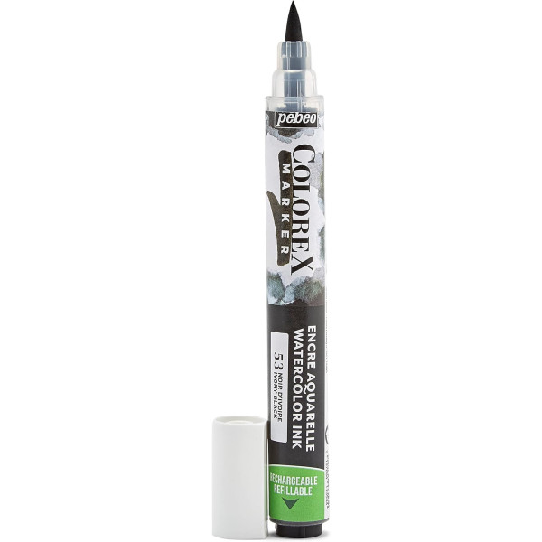 Marqueur - Encre aquarelle - Rechargeable - Pébéo - Colorex - Noir d'Ivoire - 53