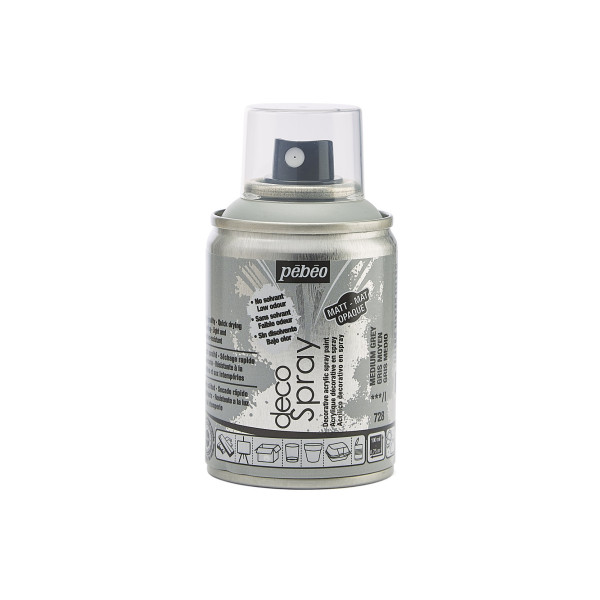 photo-Bombe de peinture - Gris moyen - 728 - Pébéo - DecoSpray - 100ml - Tous supports