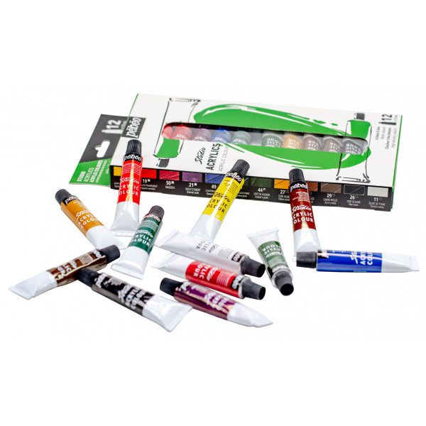 Peinture acrylique - 12 couleurs - Fine - Mate satinée - Tubes de 12ml - Pébéo Studio Acrylics
