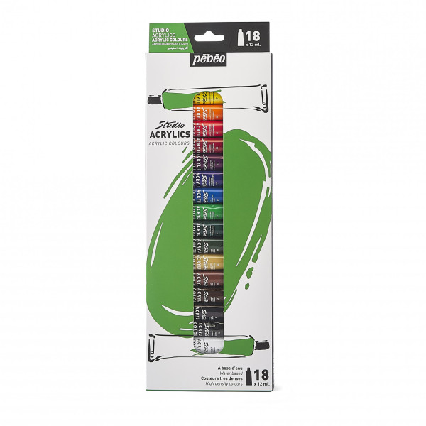 photo-Peinture acrylique - 18 couleurs - Fine - Mate satinée - Tubes de 12ml - Pébéo Studio Acrylics