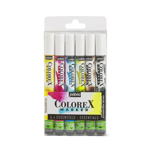 photo-Marqueurs - Encre aquarelle - 6 couleurs essentielles - Rechargeable - Pébéo Colorex