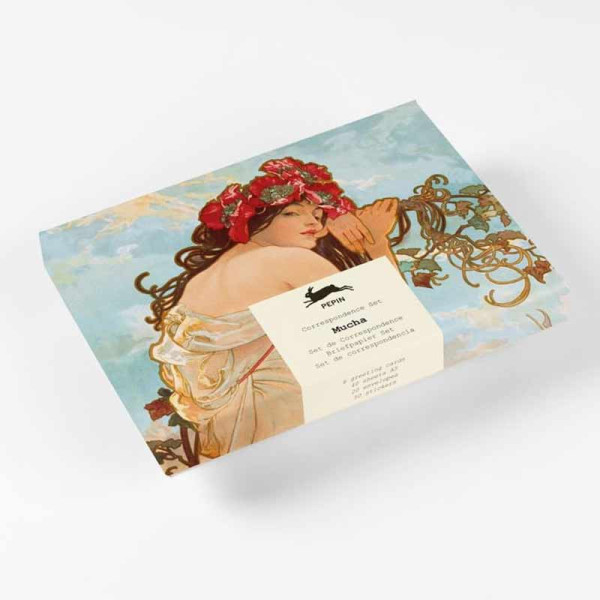 photo-Coffret de correspondance - Papier à lettres + enveloppes + autocollants - Oeuvres Alphonse Mucha