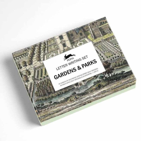 PHOTO-Coffret de correspondance - Papier à lettres + enveloppes + autocollants - Parcs et jardins