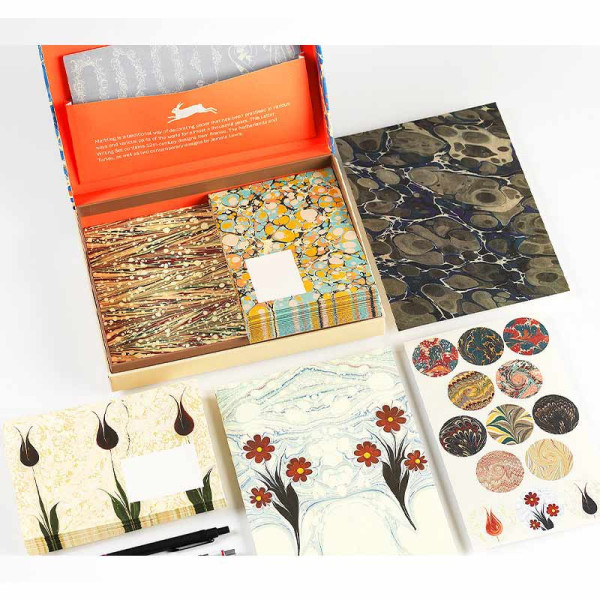 Coffret de correspondance - Papier à lettres + enveloppes + autocollants - Papier marbré