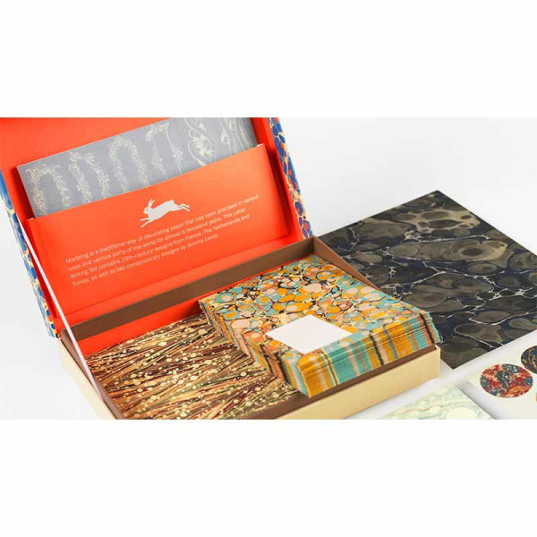 Coffret de correspondance - Papier à lettres + enveloppes + autocollants - Papier marbré