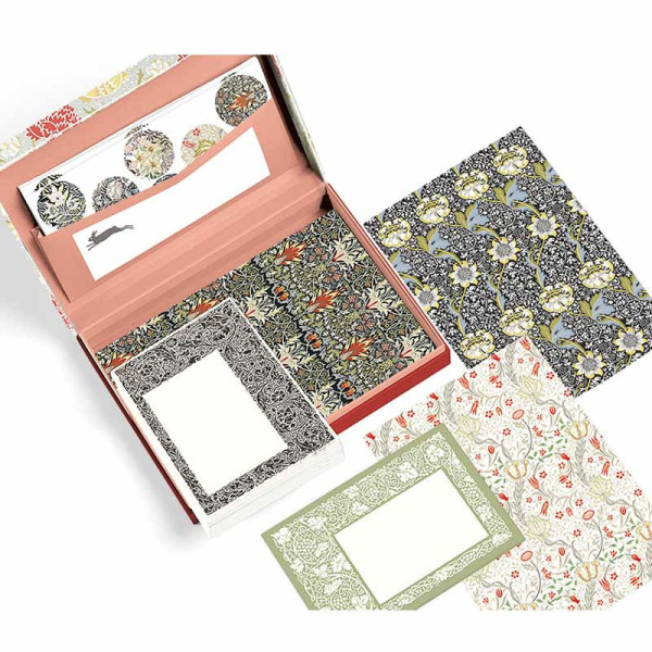 Coffret de correspondance - Papier à lettres + enveloppes + autocollants - William Morris
