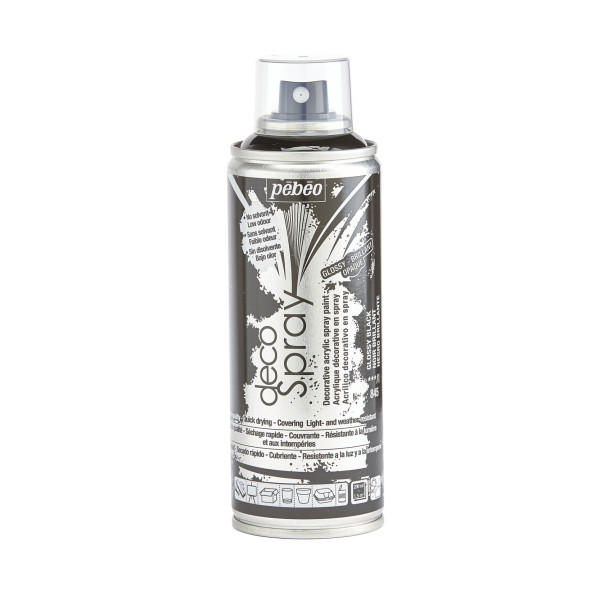 photo-Bombe de peinture - Noir - Brillant - 845 - Pébéo - DecoSpray - 200ml - Tous supports