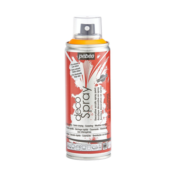 photo-Bombe de peinture - Orange fluorescent - 853 - Pébéo - DecoSpray - 200ml - Tous supports