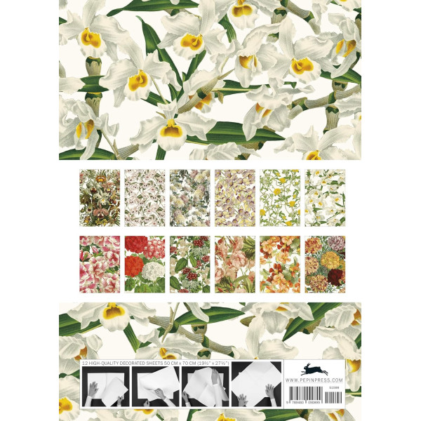 Papiers créatifs - Imprimés floraux - Scrapbooking - 12 feuilles - 50x70cm