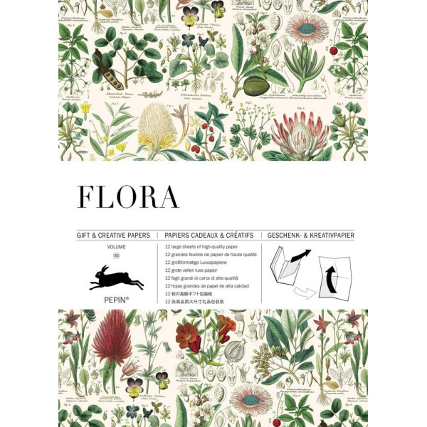 phoot-Papiers créatifs - Illustrations fleurs et plantes - Scrapbooking - 12 feuilles - 50x70cm