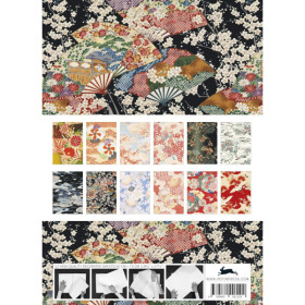 Papiers créatifs - Motifs inspiration kimono japonais - Scrapbooking - 12 feuilles - 50x70cm