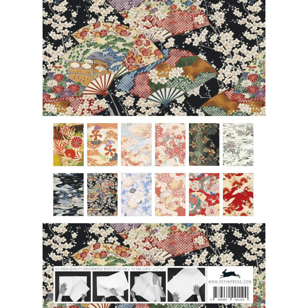 Papiers créatifs - Motifs inspiration kimono japonais - Scrapbooking - 12 feuilles - 50x70cm