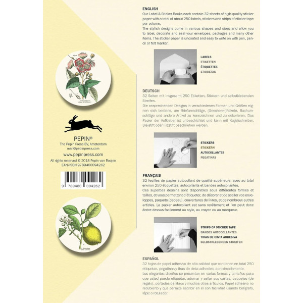 Livret d'étiquettes et stickers - Plantes, fruits, fleurs - Scrapbooking - 32 feuilles - 250 étiquettes