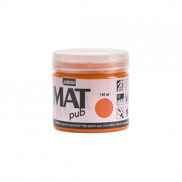 Peinture acrylique - Extra mate - Orange vif - 256004 - Pébéo Mat Pub - 140ml