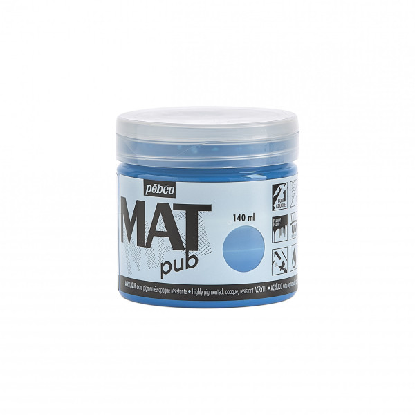 Peinture acrylique - Extra mate - Bleu cyan - 256012 - Pébéo Mat Pub - 140ml