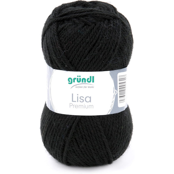 10 pelotes de laine - Noir - 26 - 100% acrylique - 3,5/4,5 mm - Gründl - Lisa Premium