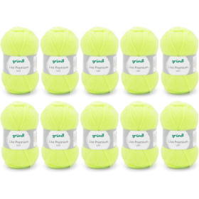 photo-10 pelotes de laine - Jaune fluo - 27 - 100% acrylique - 3,5/4,5 mm - Gründl - Lisa Premium