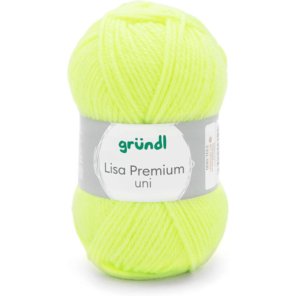 10 pelotes de laine - Jaune fluo - 27 - 100% acrylique - 3,5/4,5 mm - Gründl - Lisa Premium
