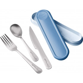 photo-Couverts transportables - Cuillère - Fourchette - Couteau - Inox - Boîte bleu - Maped