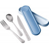 photo-Couverts transportables - Cuillère - Fourchette - Couteau - Inox - Boîte bleu - Maped