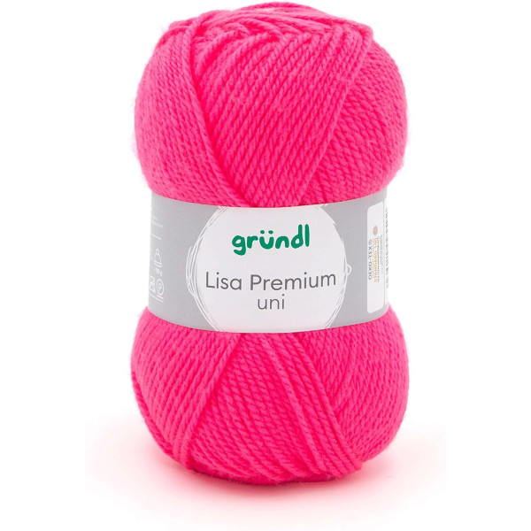 10 pelotes de laine - Rose fluo - 30 - 100% acrylique - 3,5/4,5 mm - Gründl - Lisa Premium