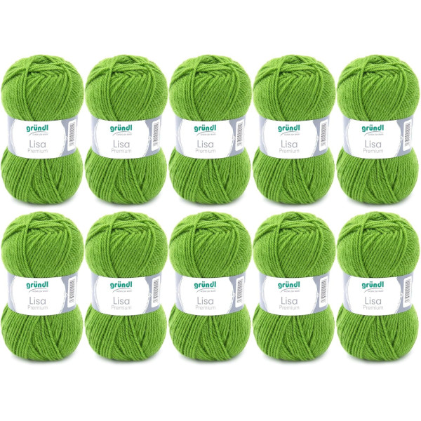 photo-10 pelotes de laine - Vert matcha - 33 - 100% acrylique - 3,5/4,5 mm - Gründl - Lisa Premium