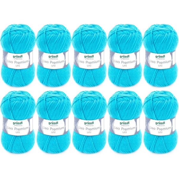 photo-10 pelotes de laine - Bleu turquoise - 41 - 100% acrylique - 3,5/4,5 mm - Gründl - Lisa Premium