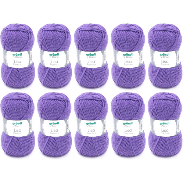 photo-10 pelotes de laine - Violet - 43 - 100% acrylique - 3,5/4,5 mm - Gründl - Lisa Premium