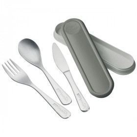 photo-Couverts transportables - Cuillère - Fourchette - Couteau - Inox - Boîte grise - Maped