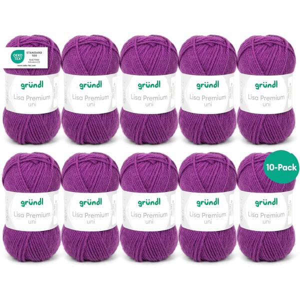 photo-10 pelotes de laine - Pourpre - 48 - 100% acrylique - 3,5/4,5 mm - Gründl - Lisa Premium