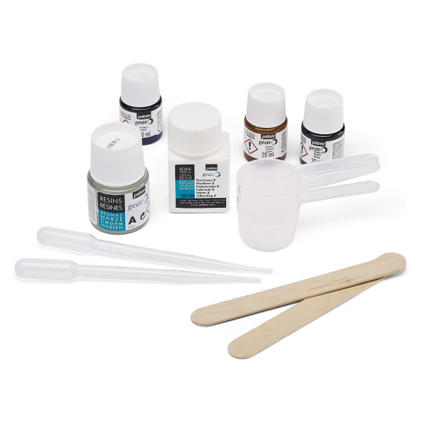Résine cristal - Coffret résines couleur + cristal + accessoires - Pébéo Gédéo