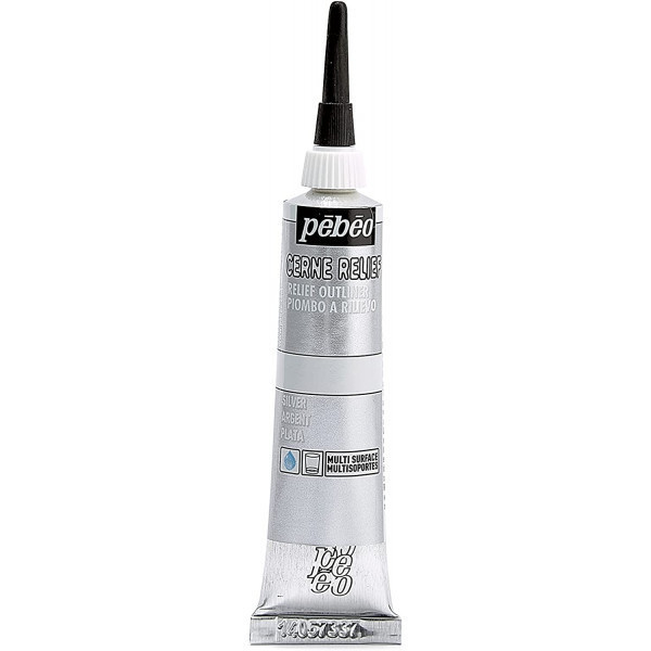 photo-Cerne relief - Argent - Pébéo - Pour réaliser des contours métallique - Tube 20ml