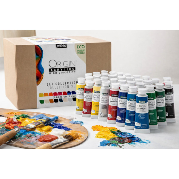Peinture acrylique - Haute viscosité - Coffret 20 couleurs - Pébéo Origin Acrylics - Tube de 60ml
