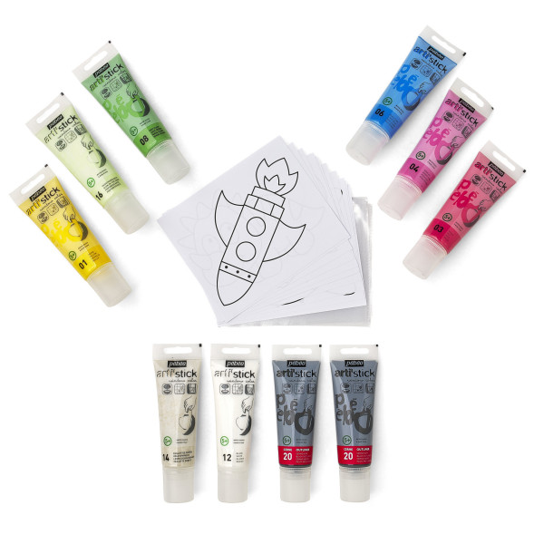 Peinture pour vitres et fenêtres - 10 tubes de couleur - Dès 5 ans - Effacable - Pébéo