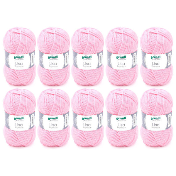 photo-10 pelotes de laine - Rose bébé - 5 - 100% acrylique - 3,5/4,5 mm - Gründl - Lisa Premium