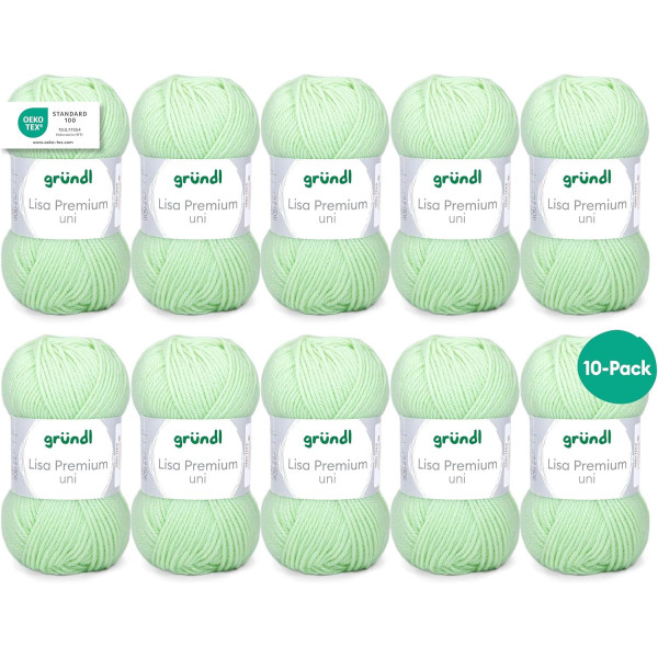 photo-10 pelotes de laine - Vert fluo - 6 - 100% acrylique - 3,5/4,5 mm - Gründl - Lisa Premium