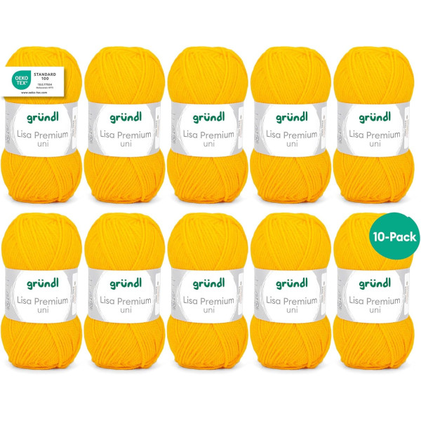 photo-10 Pelotes de laine - Jaune maïs - 10 - 100% acrylique - 3,5/4,5 mm - Gründl - Lisa Premium