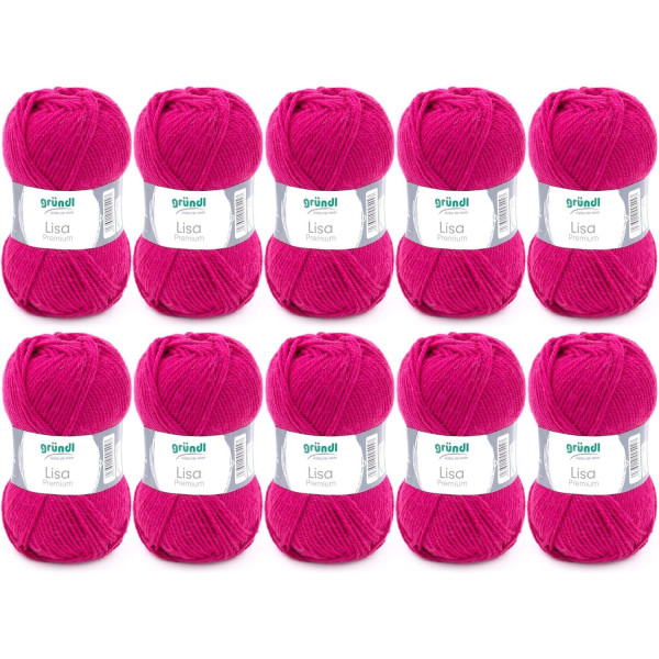 photo-10 Pelotes de laine - Fuchsia - 14 - 100% acrylique - 3,5/4,5 mm - Gründl - Lisa Premium